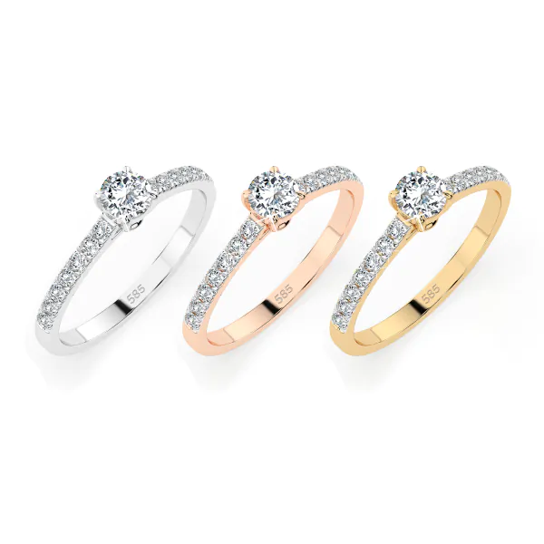0,3+0,21 Karat Diamant Verlobungsring mit 15 Diamanten, Gelbgold 585 / 14K, Weite 56 mm, Gewicht ca. 1.5 g.