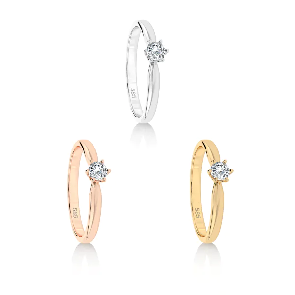 0,10 Karat Diamant Verlobungsring mit 1 Diamanten, Weißgold 585 / 14K, Weite 54 mm, Gewicht ca. 1.6 g.