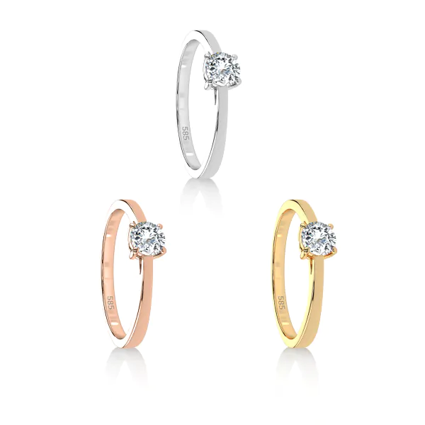 0,30 Karat Diamant Verlobungsring mit 1 Diamanten, Rotgold 585 / 14K, Weite 54 mm, Gewicht ca. 1.55 g.