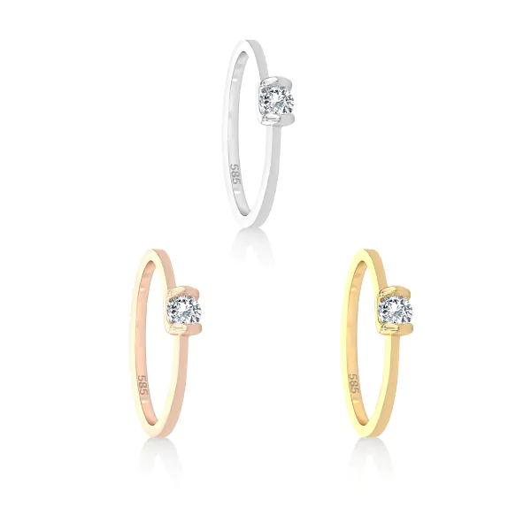 0,10 Karat Diamant Verlobungsring mit 1 Diamanten, Rotgold 585 / 14K, Weite 54 mm, Gewicht ca. 1.3 g.