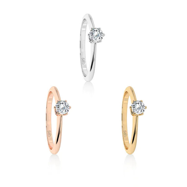 0,15 Karat Diamant Verlobungsring mit 1 Diamanten, Weißgold 585 / 14K, Weite 70 mm, Gewicht ca. 1.5 g.