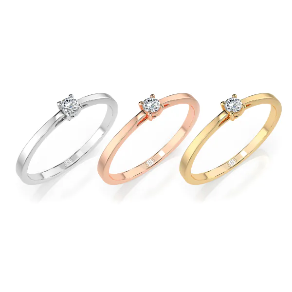 0,10 Karat Diamant Verlobungsring mit 1 Diamanten, Rotgold 585 / 14K, Weite 48 mm, Gewicht ca. 1.2 g.