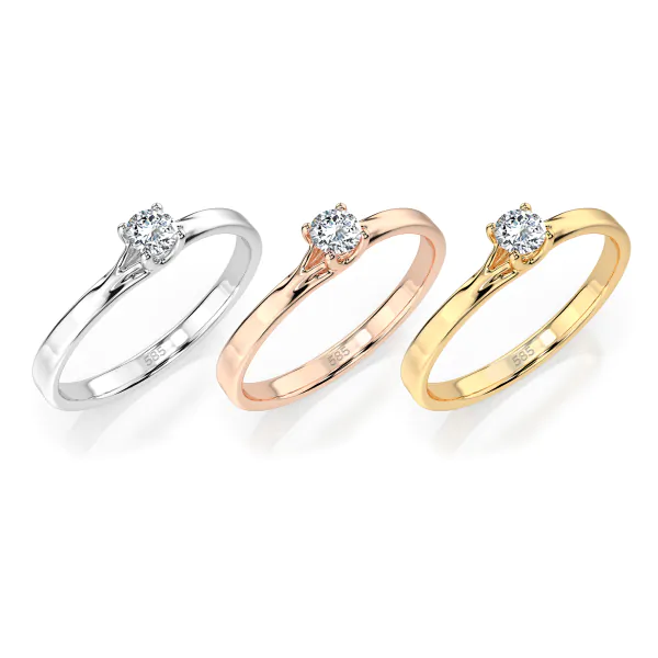 0,1 Karat Diamant Verlobungsring, Weißgold 585 / 14K, Weite 70 mm, Gewicht ca. 1.3 g.