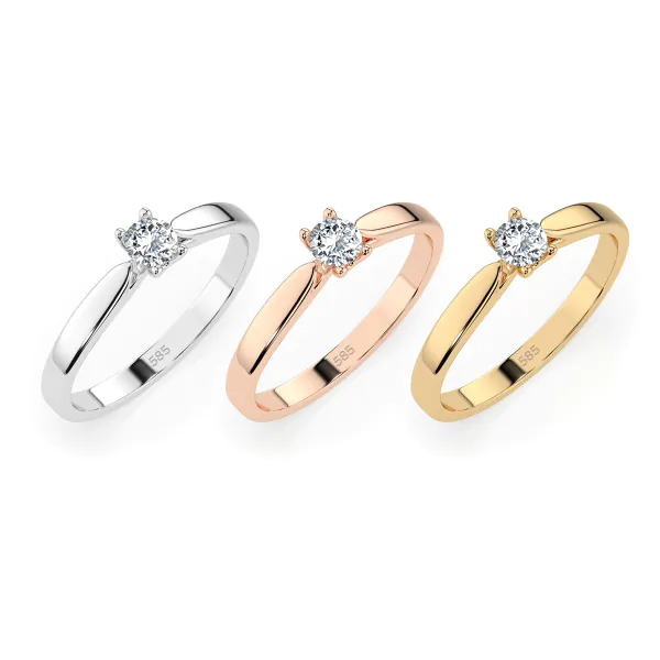 0,15 Karat Diamant Verlobungsring mit 1 Diamanten, Weißgold 585 / 14K, Weite 54 mm, Gewicht ca. 1.7 g.
