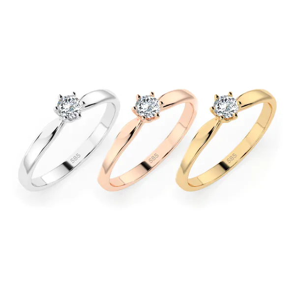 0,15 Karat Diamant Verlobungsring mit 1 Diamanten, Weißgold 585 / 14K, Weite 70 mm, Gewicht ca. 1.8 g.