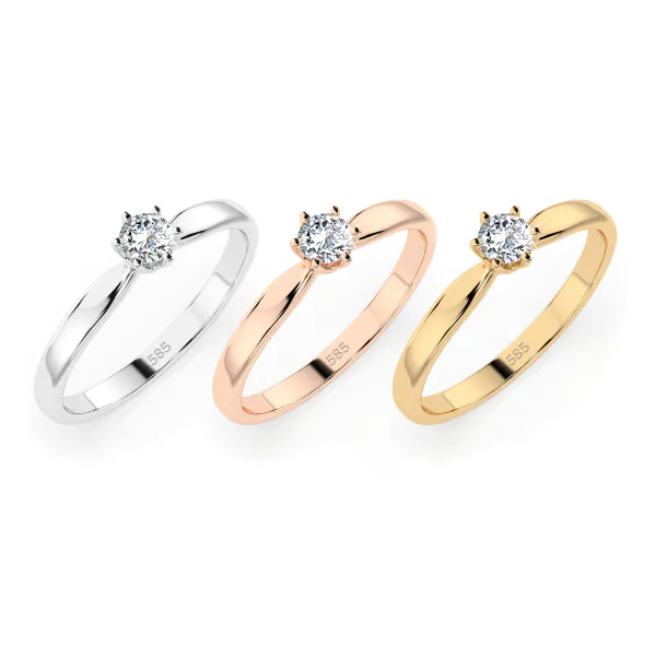 0,20 Karat Diamant Verlobungsring mit 1 Diamanten, Weißgold 585 / 14K, Weite 70 mm, Gewicht ca. 2.1 g.