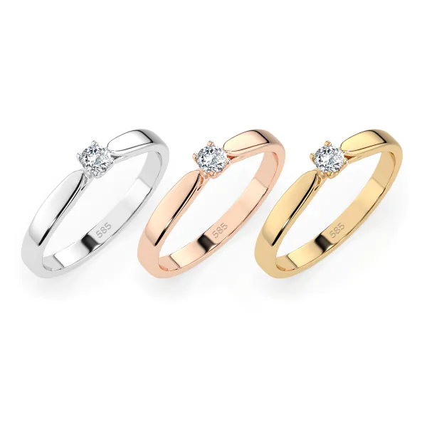 0,08 Karat Diamant Verlobungsring mit 1 Diamanten, Weißgold 585 / 14K, Weite 70 mm, Gewicht ca. 1.9 g.