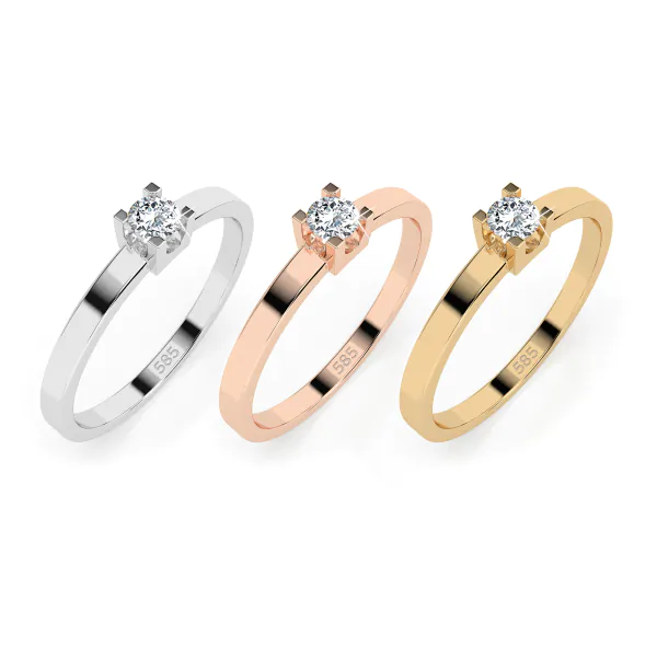 0,10 Karat Diamant Verlobungsring mit 1 Diamanten, Rotgold 585 / 14K, Weite 66 mm, Gewicht ca. 1.5 g.
