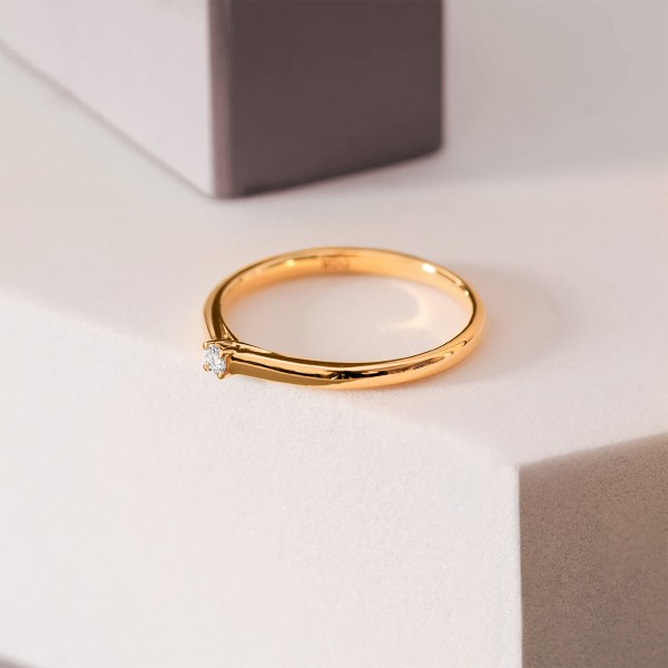 0,05 Karat Diamant Verlobungsring, Gelbgold 750 / 18K, Weite 51 mm, Gewicht ca. 1.86 g.