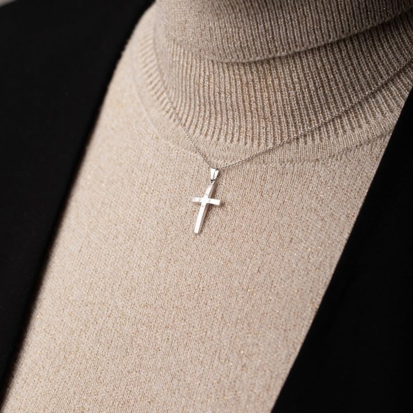 Anhänger Kreuz gesandelt/glanz/diam. , Weißgold 585 / 14K, Höhe 18 mm, Gewicht ca. 0,67 g