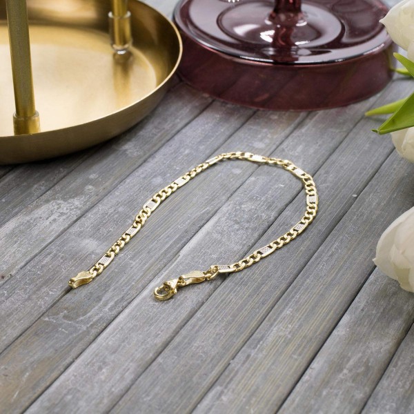 Armband als Fantasiekette in Bicolor Gelbgold / Weißgold 585 / 14K, 19 cm lang, 3,5 mm breit, Gewicht ca. 2.3 g.