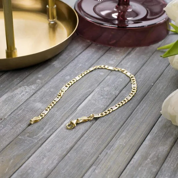 Armband als Fantasiekette in Bicolor Gelbgold / Weißgold 585 / 14K, 19 cm lang, 3,5 mm breit, Gewicht ca. 2.3 g.