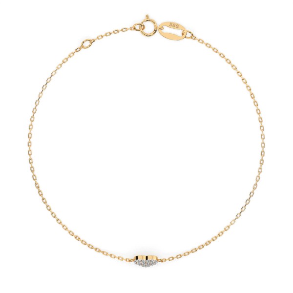 Goldarmband als Ankerkette mit 0,09 Karat Diamanten, Gelbgold 585 / 14 Karat, 19,5 cm lang, Gewicht ca. 0,9 g.