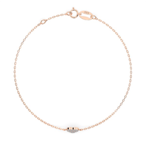 Goldarmband als Ankerkette mit 0,09 Karat Diamanten, Rotgold 585 / 14 Karat, 20,5 cm lang, Gewicht ca. 0,9 g.