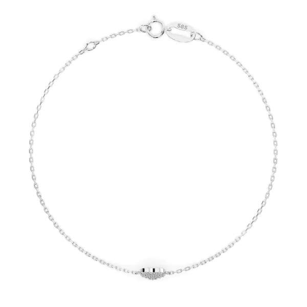Goldarmband als Ankerkette mit 0,09 Karat Diamanten, Weißgold 585 / 14 Karat, 16,5 cm lang, Gewicht ca. 0,9 g.
