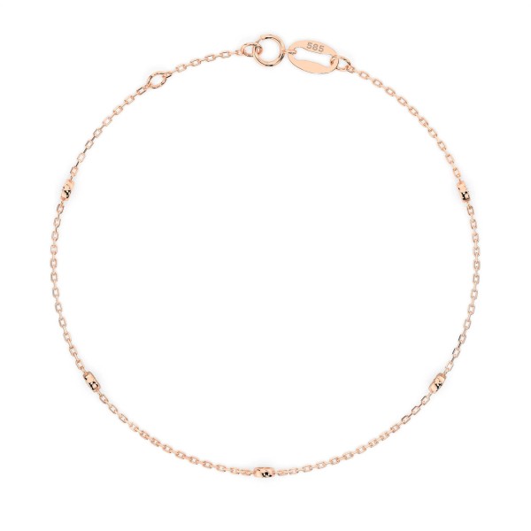 Goldarmband als Ankerkette mit 0,14 Karat Diamanten, Rotgold 585 / 14 Karat, 18,5 cm lang, Gewicht ca. 0,9 g.