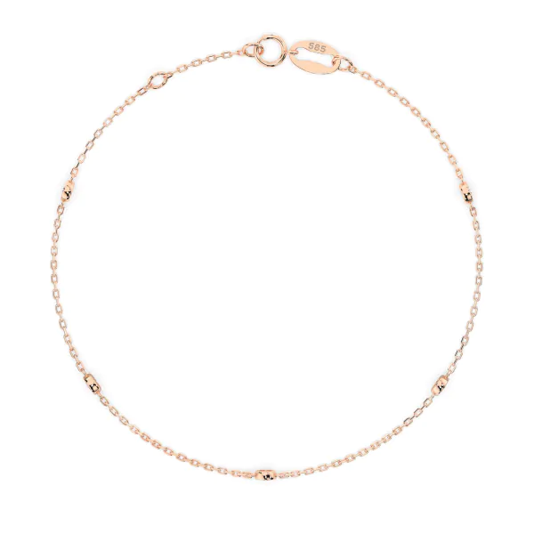 Goldarmband als Ankerkette mit 0,14 Karat Diamanten, Rotgold 585 / 14 Karat, 20,5 cm lang, Gewicht ca. 0,9 g.