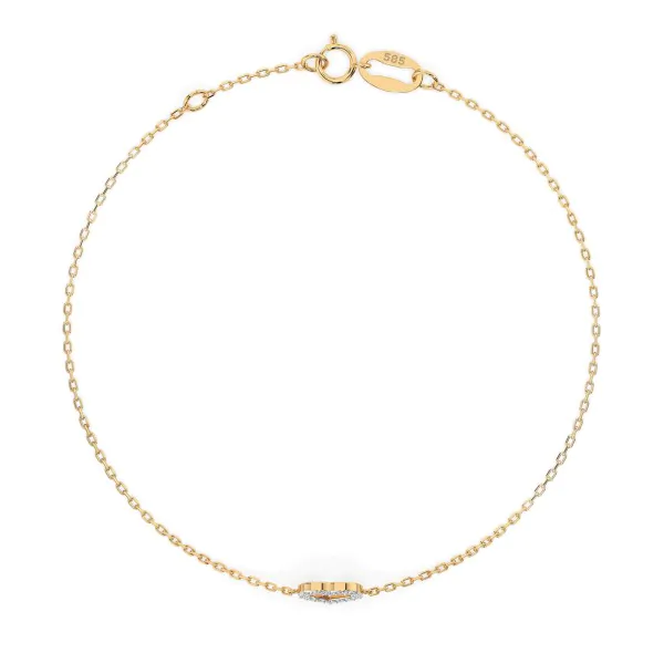 Herz Goldarmband als Ankerkette mit 0,07 Karat Diamanten, Gelbgold 585 / 14 Karat, 17 cm lang, Gewicht ca. 0,8 g.