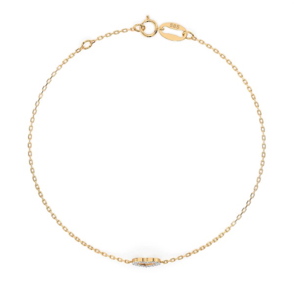 Herz Goldarmband als Ankerkette mit 0,07 Karat Diamanten, Gelbgold 585 / 14 Karat, 17,5 cm lang, Gewicht ca. 0,8 g.