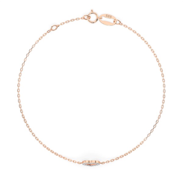 Herz Goldarmband als Ankerkette mit 0,07 Karat Diamanten, Rotgold 585 / 14 Karat, 18 cm lang, Gewicht ca. 0,8 g.