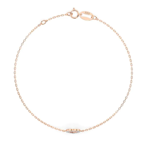 Herz Goldarmband als Ankerkette mit 0,07 Karat Diamanten, Rotgold 585 / 14 Karat, 19,5 cm lang, Gewicht ca. 0,8 g.