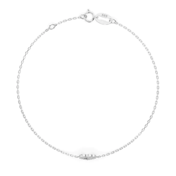 Herz Goldarmband als Ankerkette mit 0,07 Karat Diamanten, Weißgold 585 / 14 Karat, 19,5 cm lang, Gewicht ca. 0,8 g.