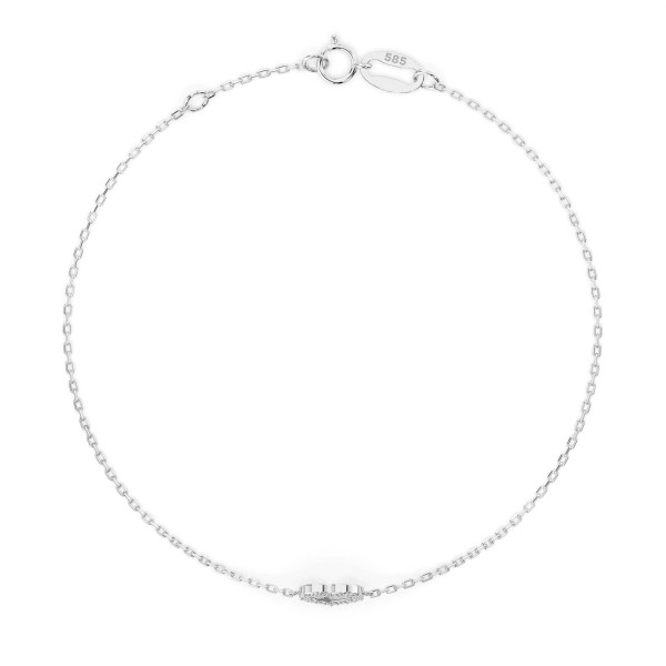 Herz Goldarmband als Ankerkette mit 0,07 Karat Diamanten, Weißgold 585 / 14 Karat, 20,5 cm lang, Gewicht ca. 0,8 g.