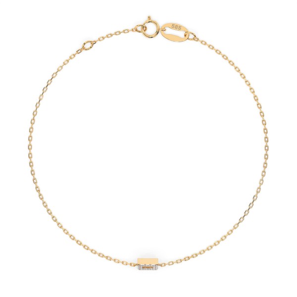 Goldarmband als Ankerkette mit 0,06 Karat Diamanten, Gelbgold 585 / 14 Karat, 16,5 cm lang, Gewicht ca. 0,8 g.