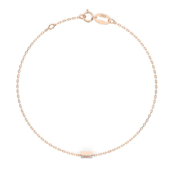 Goldarmband als Ankerkette mit 0,06 Karat Diamanten, Rotgold 585 / 14 Karat, 16,5 cm lang, Gewicht ca. 0,8 g.