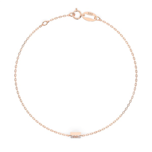 Goldarmband als Ankerkette mit 0,06 Karat Diamanten, Rotgold 585 / 14 Karat, 18,5 cm lang, Gewicht ca. 0,8 g.