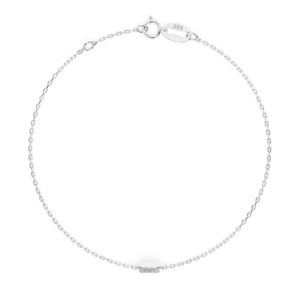 Goldarmband als Ankerkette mit 0,06 Karat Diamanten, Weißgold 585 / 14 Karat, 16,5 cm lang, Gewicht ca. 0,8 g.