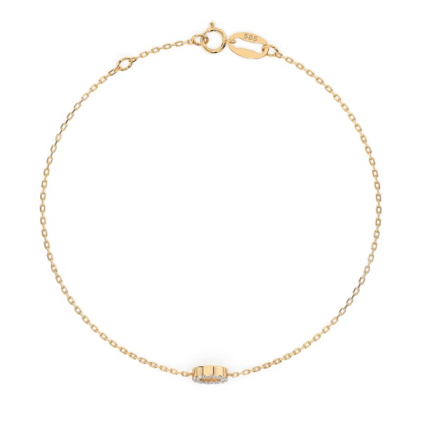 Goldarmband als Ankerkette mit 0,07 Karat Diamanten, Gelbgold 585 / 14 Karat, 18 cm lang, Gewicht ca. 0,8 g.