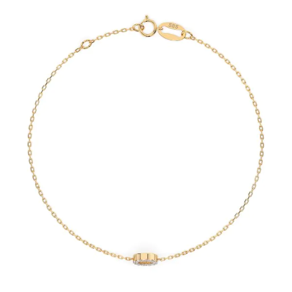 Goldarmband als Ankerkette mit 0,07 Karat Diamanten, Gelbgold 585 / 14 Karat, 18,5 cm lang, Gewicht ca. 0,8 g.