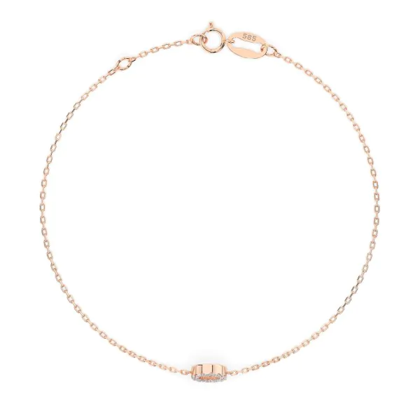 Goldarmband als Ankerkette mit 0,07 Karat Diamanten, Rotgold 585 / 14 Karat, 17 cm lang, Gewicht ca. 0,8 g.