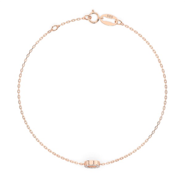 Goldarmband als Ankerkette mit 0,07 Karat Diamanten, Rotgold 585 / 14 Karat, 18 cm lang, Gewicht ca. 0,8 g.