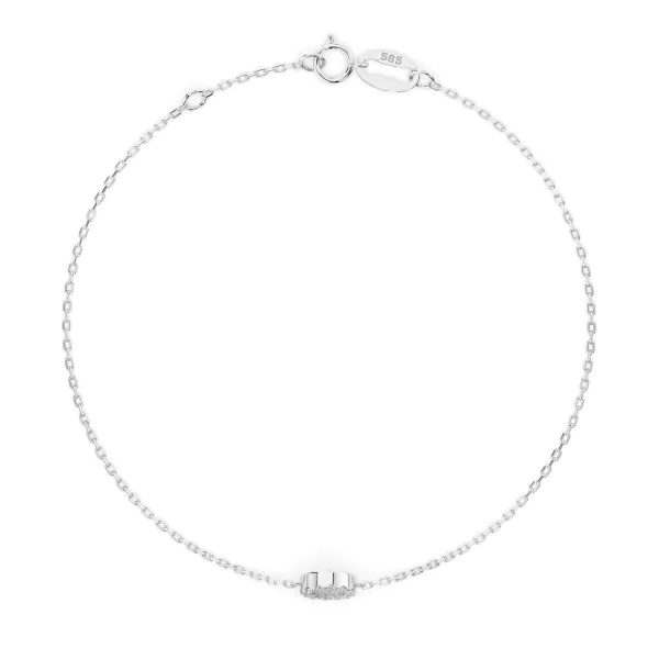 Goldarmband als Ankerkette mit 0,07 Karat Diamanten, Weißgold 585 / 14 Karat, 18,5 cm lang, Gewicht ca. 0,8 g.