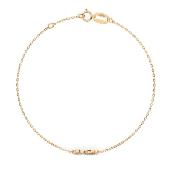 Goldarmband als Ankerkette mit 0,05 Karat Diamanten, Gelbgold 585 / 14 Karat, 19,5 cm lang, Gewicht ca. 1,0 g.