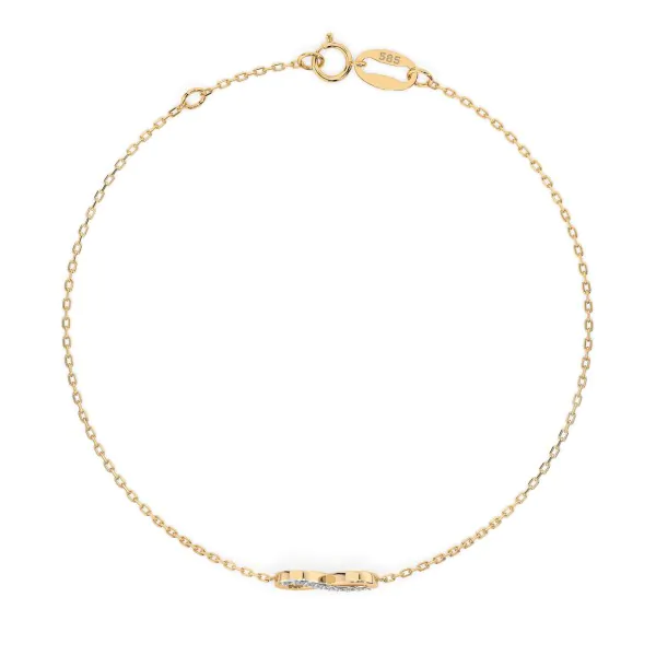 Goldarmband als Ankerkette mit 0,05 Karat Diamanten, Gelbgold 585 / 14 Karat, 20,5 cm lang, Gewicht ca. 1,0 g.
