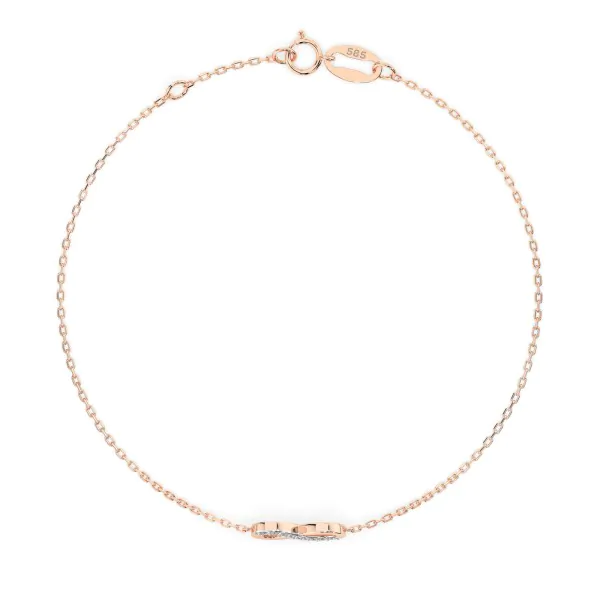 Goldarmband als Ankerkette mit 0,05 Karat Diamanten, Rotgold 585 / 14 Karat, 16,5 cm lang, Gewicht ca. 1,0 g.
