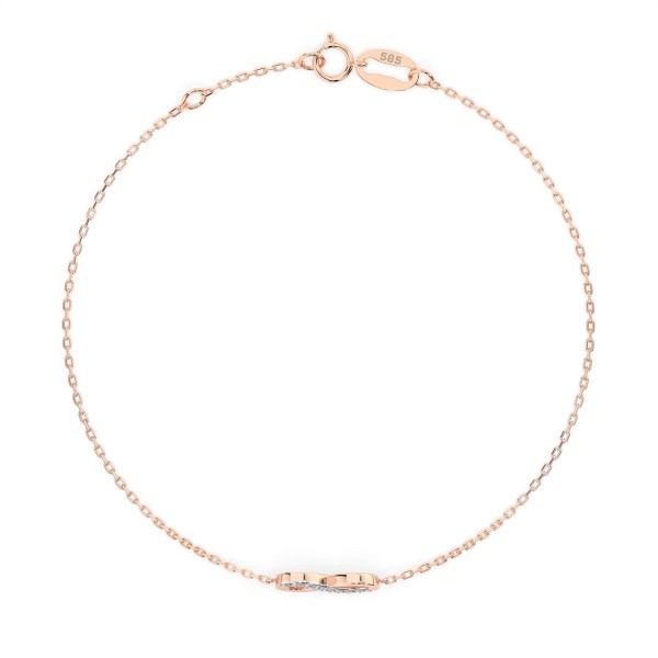 Goldarmband als Ankerkette mit 0,05 Karat Diamanten, Rotgold 585 / 14 Karat, 17 cm lang, Gewicht ca. 1,0 g.