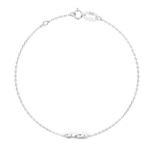 Goldarmband als Ankerkette mit 0,05 Karat Diamanten, Weißgold 585 / 14 Karat, 18 cm lang, Gewicht ca. 1,0 g.