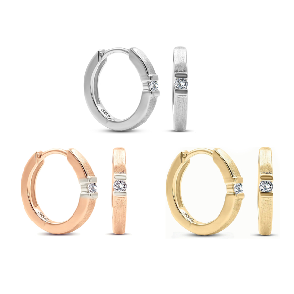 0.06 Karat Diamant Creolen, Gelbgold 585 / 14K, Außendurchmesser 13 mm, Breite 2.3 mm, Gewicht ca. 2.05 g