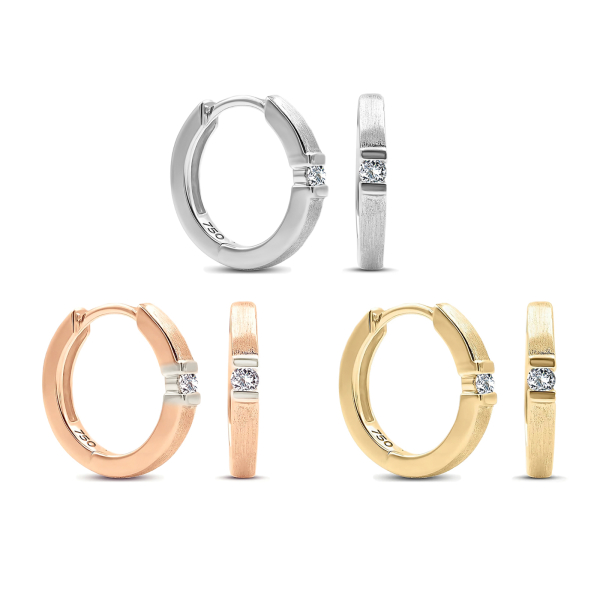 0.06 Karat Diamant Creolen, Rotgold 750 / 18K, Außendurchmesser 13 mm, Breite 2.2 mm, Gewicht ca. 2.37 g