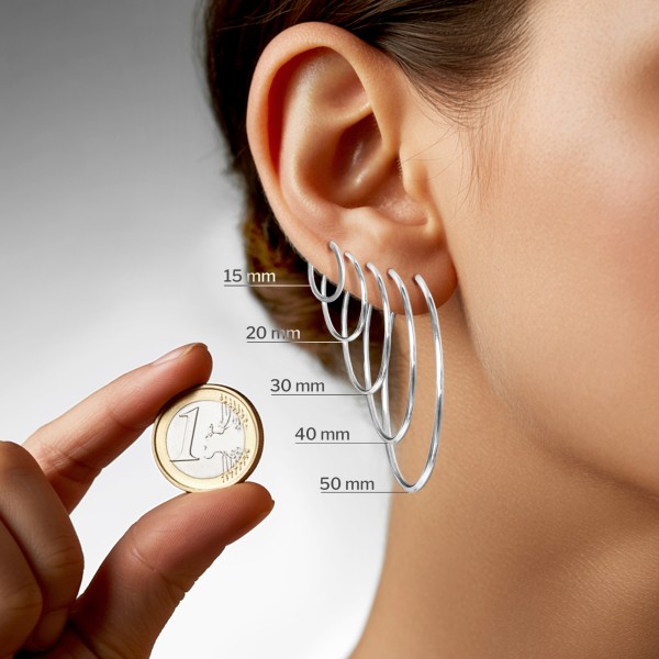 Ohrringe, Creolen, Weißgold 585 / 14K, Außendurchmesser 50 mm, Breite 2 mm, Gewicht ca. 2.0 g