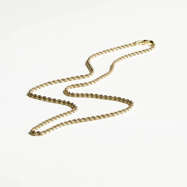 Goldkette als Kordelkette hohl Leichtversion in Gelbgold 333 / 8K, 45 cm lang, 2,1 mm breit, Gewicht ca. 2.3 g.