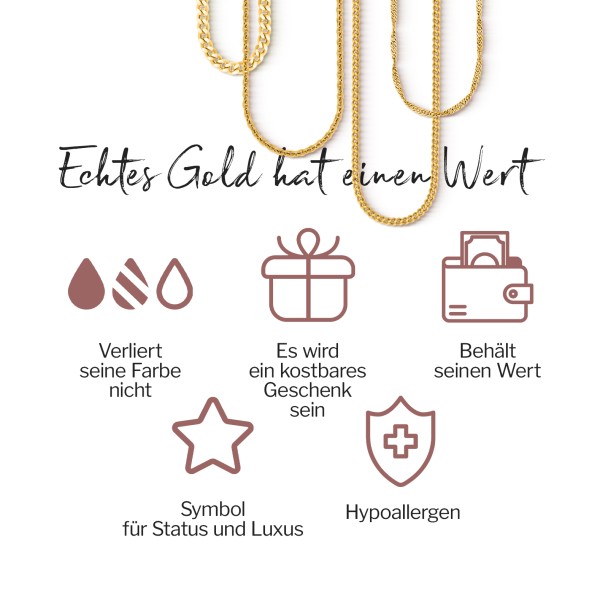 Goldkette als Panzerkette flach in Gelbgold 333 / 8K, 42 cm lang, 1,6 mm breit, Gewicht ca. 3 g.