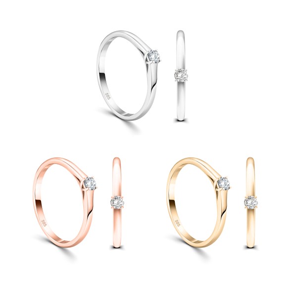 0,10 Karat Diamant Verlobungsring, Rotgold 750 / 18K, Breite 2 mm, Weite 51 mm, Gewicht ca. 1.97 g.