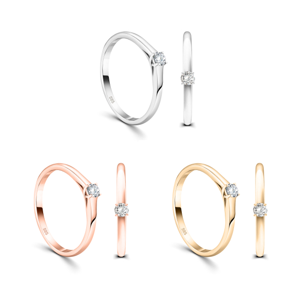 0,10 Karat Diamant Verlobungsring, Rotgold 750 / 18K, Breite 2 mm, Weite 50 mm, Gewicht ca. 1.97 g.