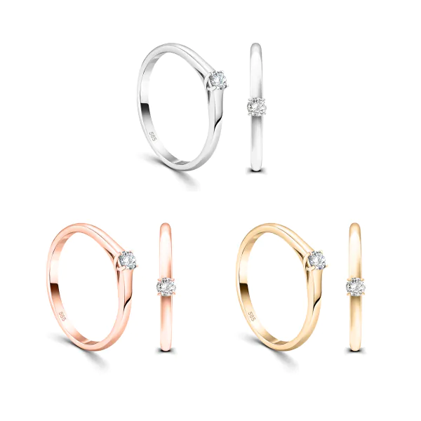 0,10 Karat Diamant Verlobungsring, Rotgold 750 / 18K, Breite 2 mm, Weite 52 mm, Gewicht ca. 1.97 g.