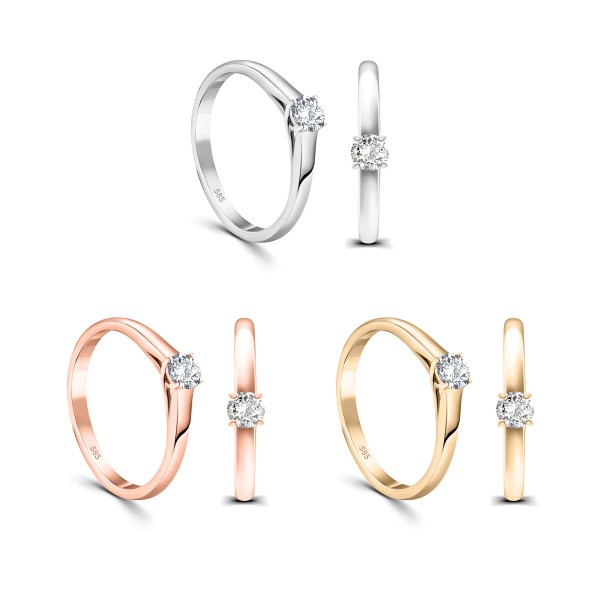 0,20 Karat Diamant Verlobungsring, Rotgold 585 / 14K, Weite 51 mm, Gewicht ca. 2.5 g.